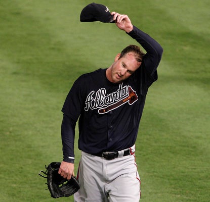 Derek Lowe takes a no-hitter into the seventh inning against Florida, but settles for a no-decision. (AP)