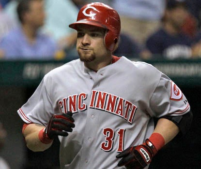 Jonny Gomes trots home after his fourth inning home run hits off a Tropicana Field catwalk. (AP)