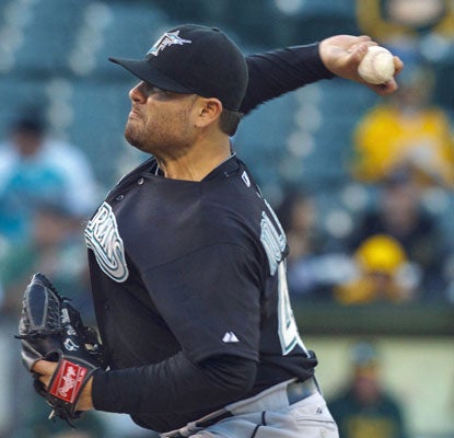 Florida's Ricky Nolasco earns his first win in more than a month, shutting out the A's on five hits.  (US Presswire)