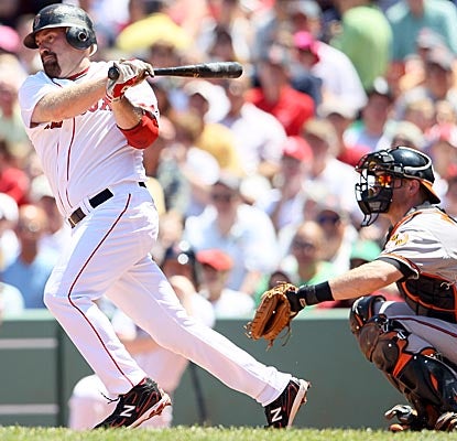 Kevin Youkilis cracks a home run in the second, the third Boston player to homer in the inning. (Getty Images)