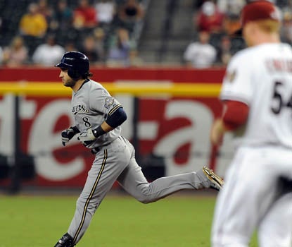 Ryan Braun homers in the first inning -- his first game back for the Brewers after missing time due to nagging leg injuries. (Getty Images)