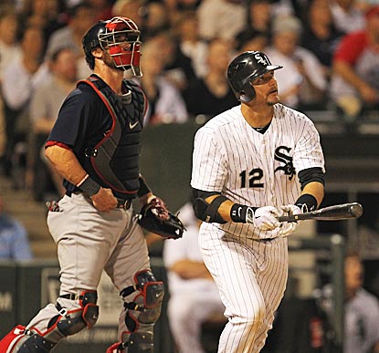 Jarrod Saltalamacchia and A.J. Pierzynski each hit a home run, but it's Pierzynski's blast in the seventh that decides it.  (US Presswire)