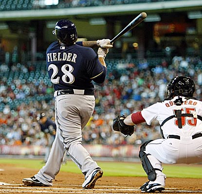 Prince Fielder finishes the night with four RBI and a triple shy of the cycle as the Brewers down the Astros. (Getty Images)