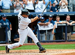 Swinging for his 3,000th career hit, Derek Jeter cracks a home run on July 9 vs. the Rays. (Getty Images)