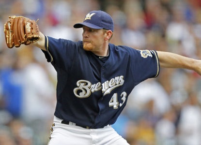 Randy Wolf strikes out five during eight impressive innings against the Dodgers. (Getty Images)