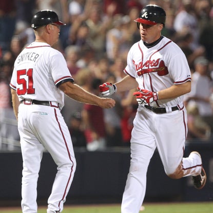 Chipper Jones celebrates his second homer in two games and says he's feeling the best he's felt all season.  (Getty Images)