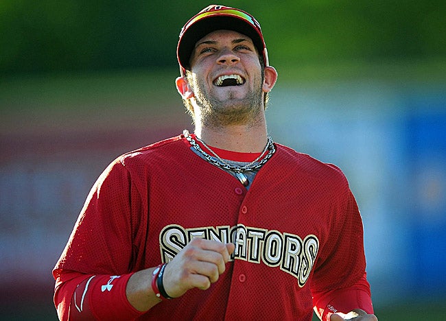 Nats phenom Bryce Harper seldom speaks with reporters after games. (US Presswire)