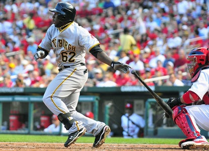 Josh Harrison swings through a single in the fourth inning before finishing the game 3 for 4 with three RBI. (Getty Images)