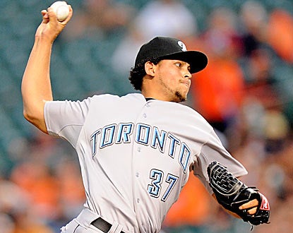 Henderson Alvarez faces the minimum 21 batters through his first seven innings of work against Baltimore. (Getty Images)