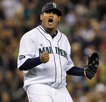 Felix Hernandez wins his 13th game of the year for Seattle, and moves into second place on the club's strikeout list. (AP)