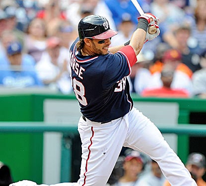 Michael Morse connects for his 26th homer of the season in the sixth inning of Washington's win over the Dodgers. (Getty Images)