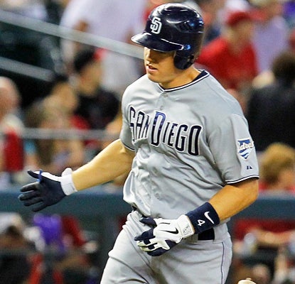 Nick Hundley rounds third base after hitting a two-run homer in the fifth inning against the Diamondbacks.  (Getty Images)