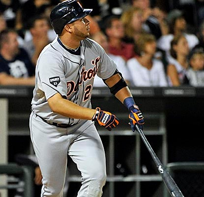 Jhonny Peralta watches the trajectory of his second-inning homer as the Tigers light up the ChiSox. (Getty Images)