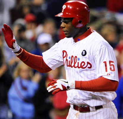 John Mayberry Jr. celebrates after hitting a solo home run in the sixth inning against the Marlins. (US Presswire)