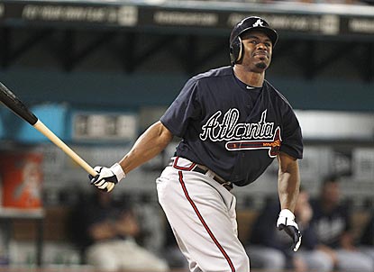 Michael Bourn strikes out in the eighth inning. Atlanta has lost five out of its past nine, all against NL East also-rans.  (AP)