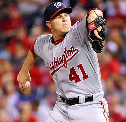Washington's Brad Peacock gives up just one hit in 5 2/3 innings of work against Philadelphia.  (US Presswire)