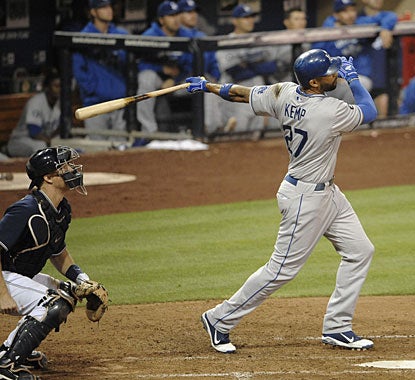 Matt Kemp has just one hit, but it's a homer, to tie Albert Pujols for the NL lead with 37. (Getty Images)