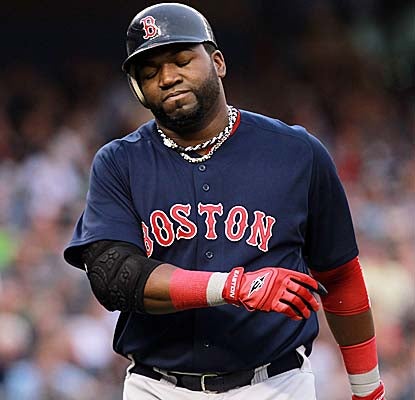 David Ortiz isn't happy after flying out in the sixth inning as the Red Sox fall at Yankee Stadium. (Getty Images)