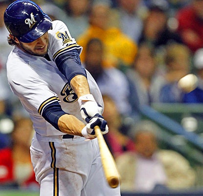 Ryan Braun hits his home run in the fourth inning against the Marlins. (AP)
