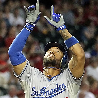 Matt Kemp celebrates his NL-leading 38th HR. Kemp also leads the NL with 123 RBI and is third in BA (.324). (Getty Images)