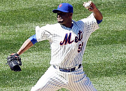 Johan Santana goes five scoreless innings in his first start since having shoulder surgery in September 2010. (US Presswire)