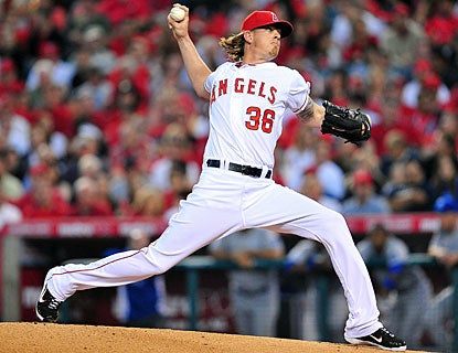 Jered Weaver is off to a solid start for the Angels as he strikes out 10 in eight innings on the mound. (US Presswire)