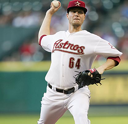 The Astros' Lucas Harrell overshadows Jamie Moyer by giving up no runs over seven innings.  (Getty Images)