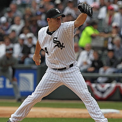 The White Sox's Jake Peavy retires the first 10 Tiger batters he faces on his way to his first victory of the season.  (Getty Images)
