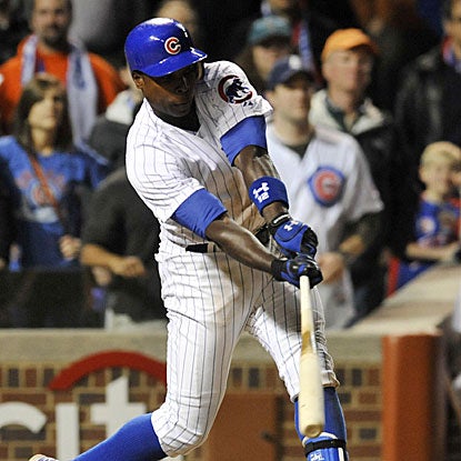 Alfonso Soriano's RBI single in the 10th inning wins it for the Cubs, ending the Cards run of 13 consecutive winning series.  (US Presswire)