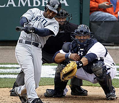 Chone Figgins hits this two-out, tiebreaking double in the seventh that holds up as the game winner. (AP)