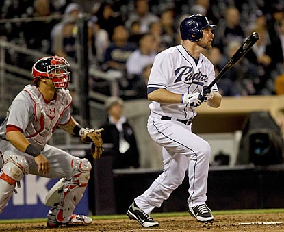 Nationals catcher Wilson Ramos and Mark Kotsay follow the flight of Kotsay's game-changing two-run double in the eighth inning. (AP)