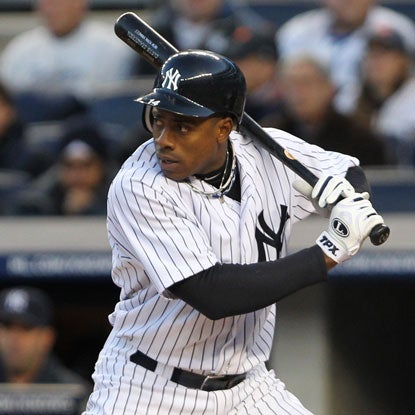Curtis Granderson doubles and comes around to score in the first inning to put the Yankees on the board.  (US Presswire)