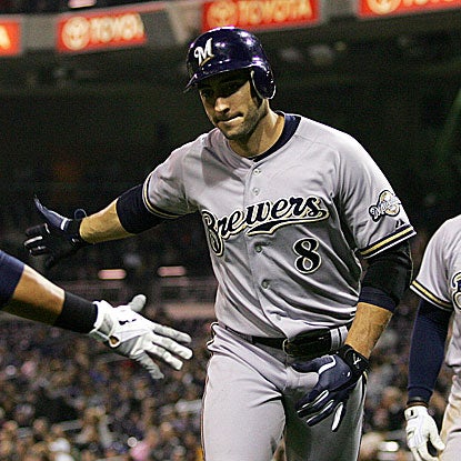 The Brewers' Ryan Braun becomes the first player to hit three home runs in a game in the Padres' Petco Park.  (US Presswire)