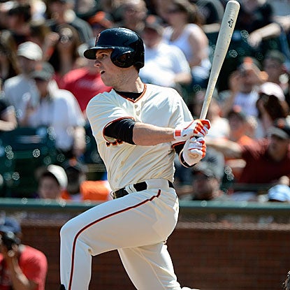 Buster Posey goes 2 for 4 including an RBI single in the Giants' three-run sixth inning.  (Getty Images)