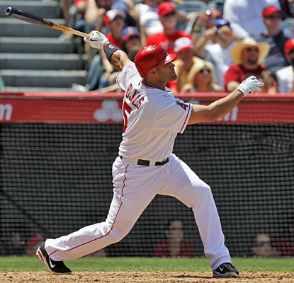 Albert Pujols watches as his fifth-inning poke ends a 33-game homer drought, the longest of his career.  (AP)