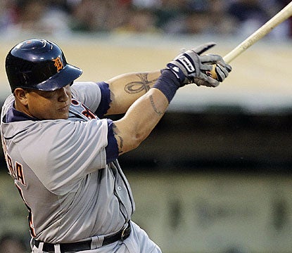 Miguel Cabrera ends a hitless slump of 14 at-bats, finishing with four hits against the Athletics. (AP)