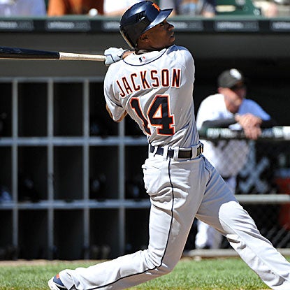 Austin Jackson is one of three Tigers to homer during their eight-run rally in the sixth inning.  (US Presswire)