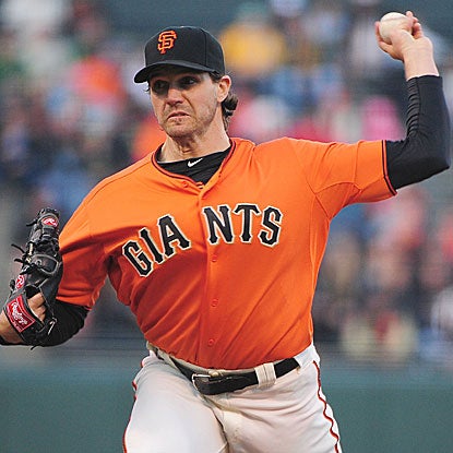 The Giants' Barry Zito allows four earned runs in 5 1/3 innings for the win and also collects a RBI with a bases-loaded walk. (US Presswire)