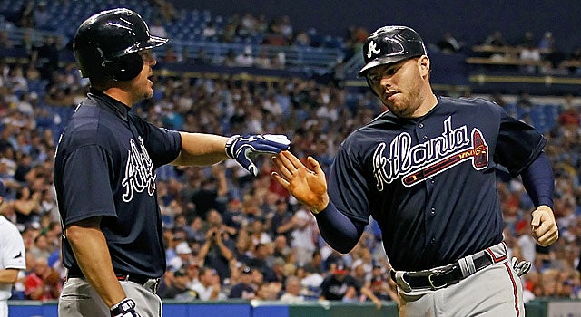 First baseman Freddie Freeman (right) is one of multiple Braves to be sidelined this week. (Getty Images)
