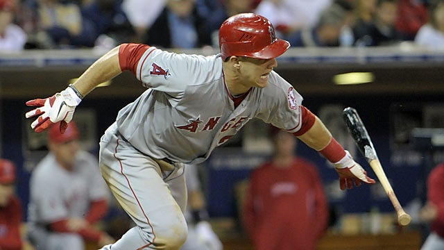 Mike Trout's numbers in May: .324 average, five HRs, 11 walks, 16 RBI, 21 runs and eight SBs. (Getty Images)