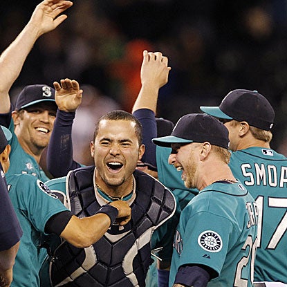 The Mariners throw the 10th combined no-hitter in history and tie the record for most pitchers used in a no-no with six.  (AP)