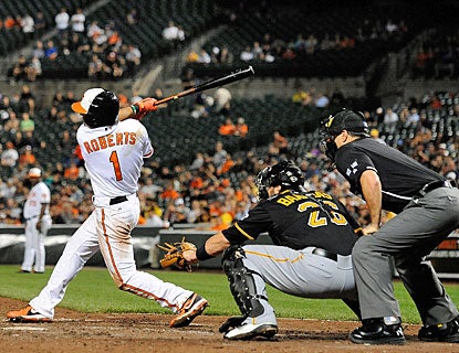 Back after a 13-month absence due to concussion, Brian Roberts gets three hits for the Orioles. (Getty Images)