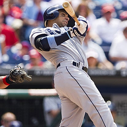 Carlos Pena's three-run homer in the eighth inning puts the Rays on top of the Phillies.  (US Presswire)