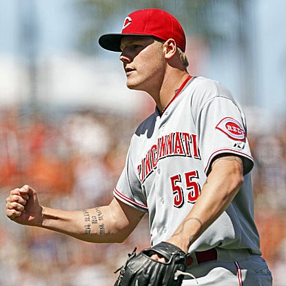 The Reds' Mat Latos throws a two-hitter to beat the Giants and win his career-best seventh straight decision. (US Presswire)