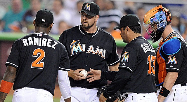 The Marlins' Heath Bell has blown five saves as closer, posting an ERA of 6.19. (US Presswire)
