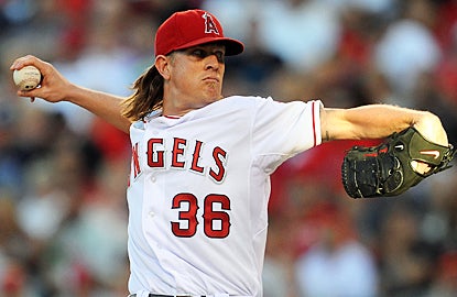 Jered Weaver has no problems scattering three hits over eight innings to confound the Orioles. (US Presswire)