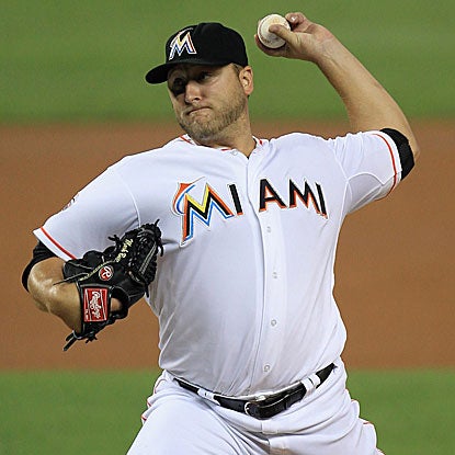 The Marlins' Mark Buehrle allows one run and strikes out seven in seven innings to earn his fourth consecutive victory. (Getty Images)