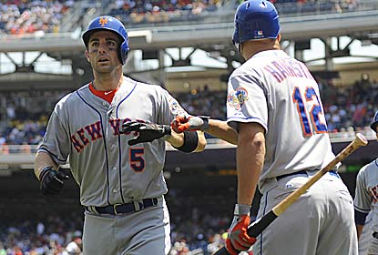 David Wright finishes the day with five RBI, including two HRs, to help R.A. Dickey become the NL's first 13-game winner. (US Presswire)
