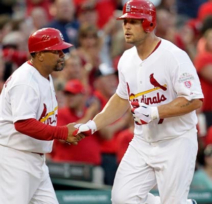 Matt Holliday smashes a 469-foot home run, the longest blast in the seven-year history of Busch Stadium.  (AP)