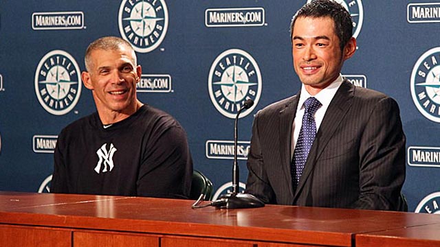 Ichiro merely has to walk to the other clubhouse, as the Yanks are in Seattle playing the Mariners. (AP)
